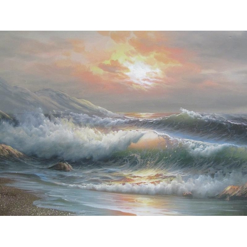 1161 - SEASCAPE, OIL ON CANVAS, SIGNED INDISCTINCTLY.  FRAMED