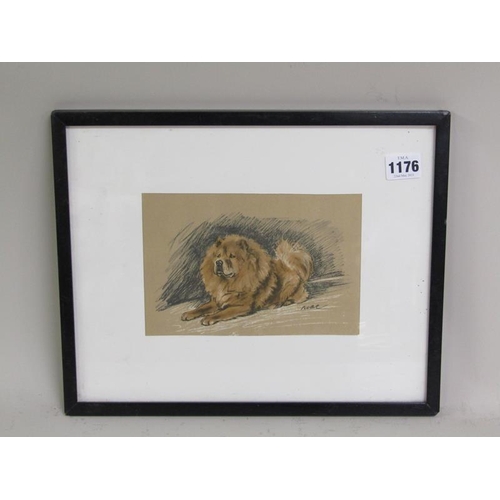 1176 - LUCY DAWSON (MACK) 1867-1954 FRAMED PENCIL WATERCOLOUR OF A CHOW TOGETHER WITH A PENCIL STUDY OF TWO... 