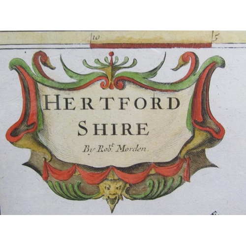 1180 - ROBERT MORDEN FRAMED COLOURED PRINT OF HERTFORDSHIRE 36 x 45 cms