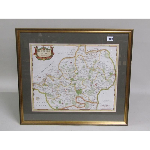 1180 - ROBERT MORDEN FRAMED COLOURED PRINT OF HERTFORDSHIRE 36 x 45 cms