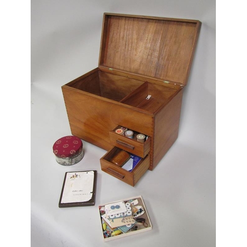 1218 - 1930'S SEWING BOX WITH TWO SINGLE DRAWERS, 45.5CM W