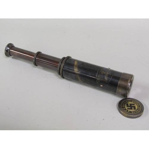 1225 - BRASS TELESCOPE, 15CM L