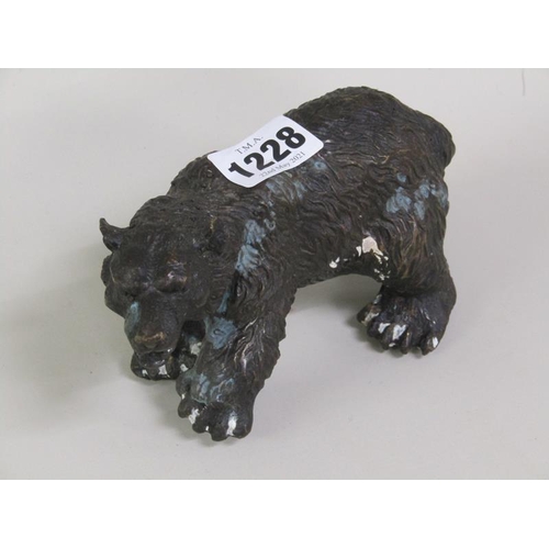 1228 - CAST BRONZED FIGURE OF A BEAR, 16CM L