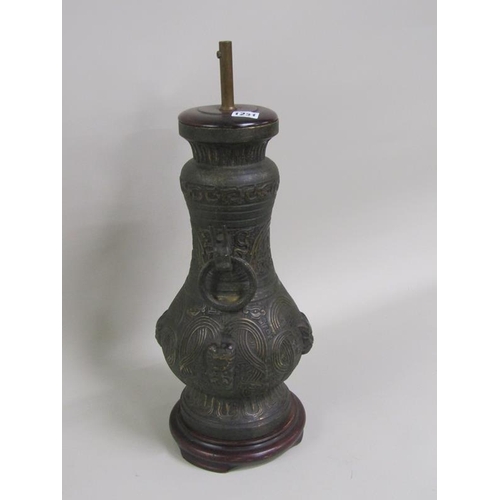 1231 - ORIENTAL CAST BRONZED LAMP, 47CM H