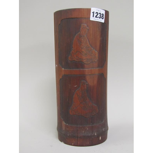 1238 - ORIENTAL CARVED BAMBOO VASE, 25CM H