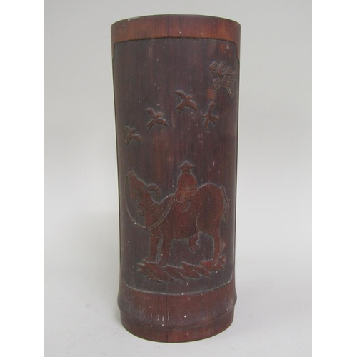 1238 - ORIENTAL CARVED BAMBOO VASE, 25CM H