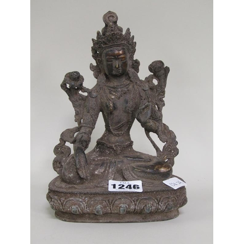 1246 - BRONZED CAST FIGURE OF A DEITY, 20CM H