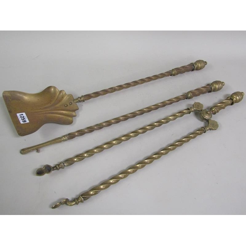 1259 - SET OF THREE VICTORIAN BRASS FIRE TOOLS, LONGEST 67CML