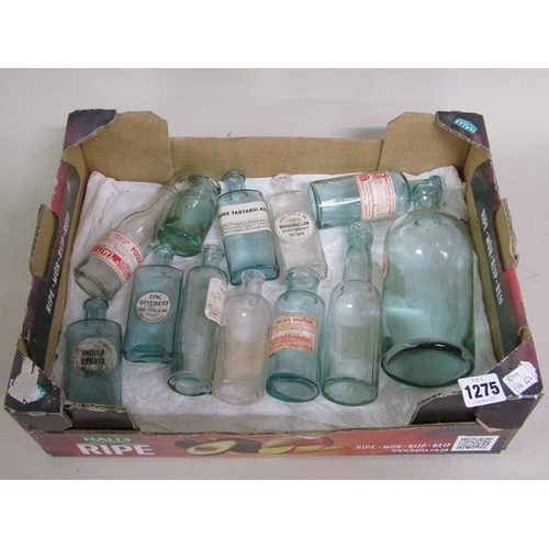 1275 - COLLECTION OF VINTAGE LABELLED PHARMACY BOTTLES, LARGEST 26CM H