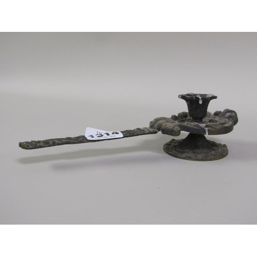 1314 - CAST BRONZED CHAMBER STICK, 21CM L