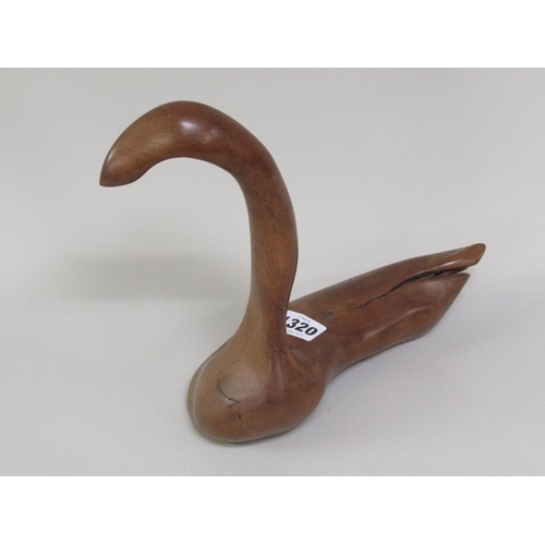 1320 - NATURAL WOOD SCULPTURE BY ROY FLOWERDEW - BIRD, 26CM H