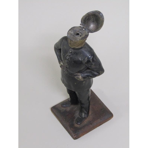 1337 - CAST METAL AND PAINTED POLICEMAN NOVELTY LIGHTER, STRIKE MISSING, 22.5CM H