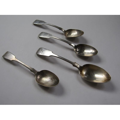 1392 - FOUR SILVER TEASPOONS, ONE EXETER 1849/52 AND THREE BY ROBERT WILLIAMS & SONS 1850