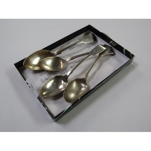 1392 - FOUR SILVER TEASPOONS, ONE EXETER 1849/52 AND THREE BY ROBERT WILLIAMS & SONS 1850