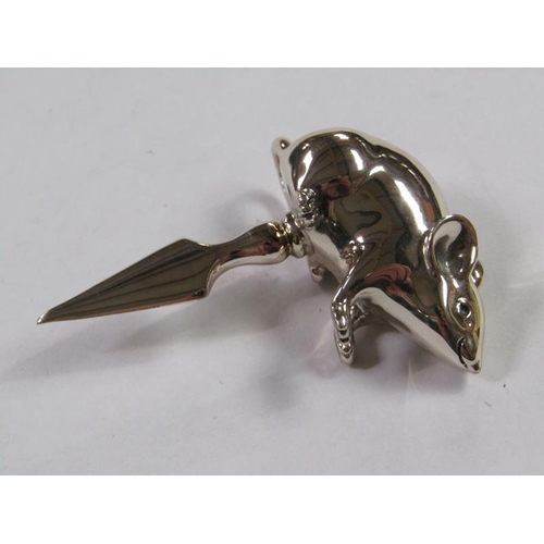 1402 - MINIATURE SILVER OWL TOGETHER WITH MINIATURE MOUSE CHEESE BLOCK DECORATION