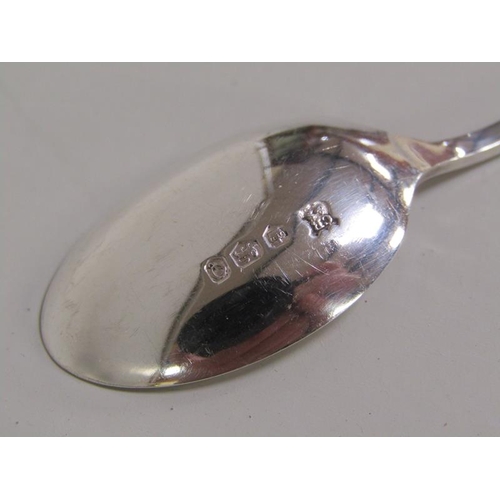 1410 - BOX SET OF SIX SILVER SEAL TOP COFFEE SPOONS TOGETHER WITH A SILVER SMALL SLICE AND ONE BUTTER KNIFE... 