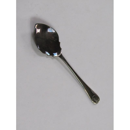 1414 - SILVER SMALL LADLE, SILVER PRESERVE SPOON AND A SINGLE SOUVENIER SPOON