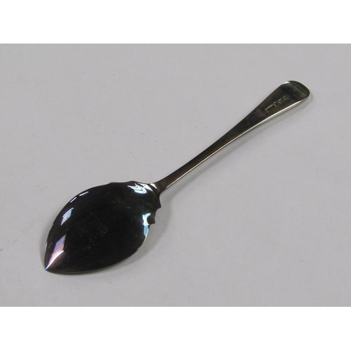 1414 - SILVER SMALL LADLE, SILVER PRESERVE SPOON AND A SINGLE SOUVENIER SPOON