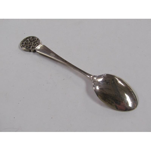 1414 - SILVER SMALL LADLE, SILVER PRESERVE SPOON AND A SINGLE SOUVENIER SPOON