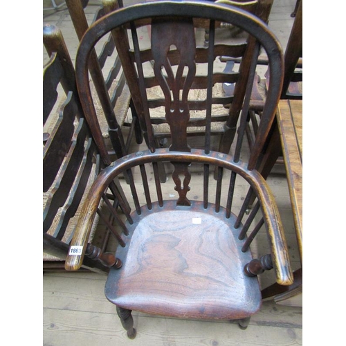 1863 - 19c WINDSOR ASH AND ELM HOOP SPINDLEBACK ARMCHAIR WITH CRINOLINE STRETCHER (IN NEED OF 3 SPINDLES)