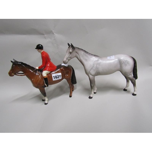 1621 - BESWICK HUNTSMAN ON HORSE, 20CM H; GREY HORSE