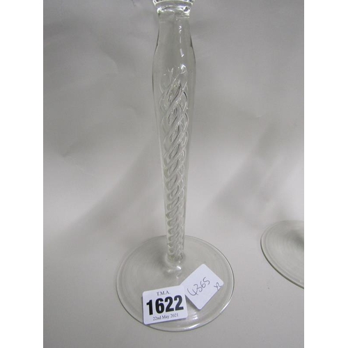 1622 - PAIR OF GLASS CANDLESTICKS WITH AIR TWIST STEMS, 24.5CM H