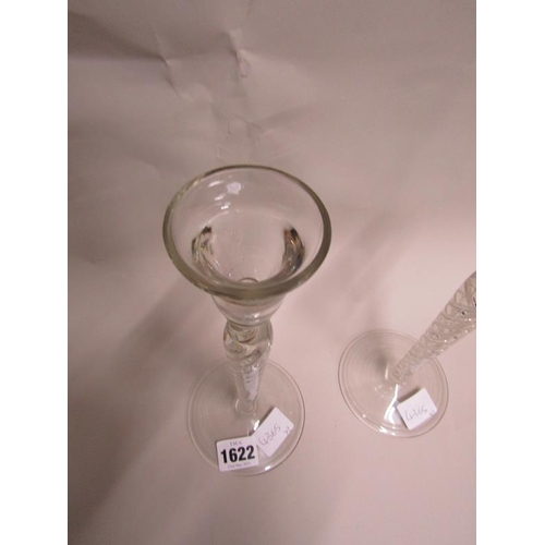 1622 - PAIR OF GLASS CANDLESTICKS WITH AIR TWIST STEMS, 24.5CM H