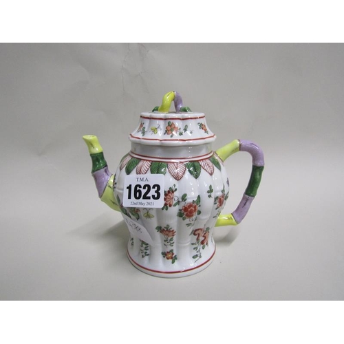 1623 - DRESDEN PORCELAIN ORIENTAL STYLE TEAPOT, 13.5CM H