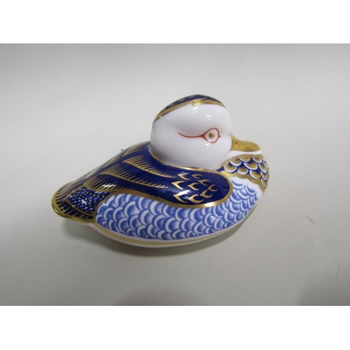 1631 - ROYAL CROWN DERBY DUCK PAPERWEIGHT, SILVER STOPPER, 12CM L