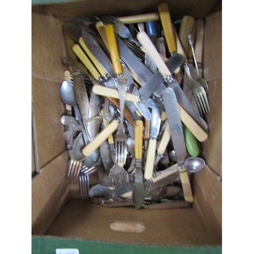 1603 - BOX OF MIXED PLATED AND OTHER CUTLERY