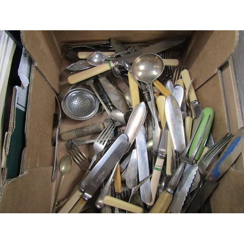 1603 - BOX OF MIXED PLATED AND OTHER CUTLERY