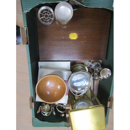 1610 - COLLECTION OF MISC ITEMS OF SILVER PLATE INC. BRASS CASED PERPETUAL MANTEL CLOCK