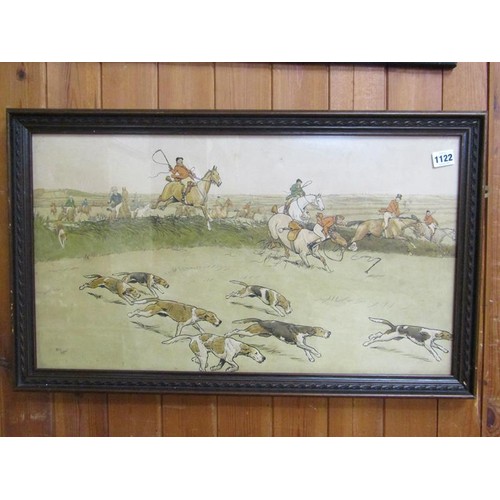 1122 - CECIL ALDIN - PAIR OF COLOURED HUNTING PRINTS, F/G, 36CM X 64CM