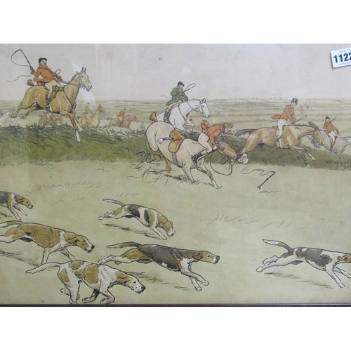 1122 - CECIL ALDIN - PAIR OF COLOURED HUNTING PRINTS, F/G, 36CM X 64CM