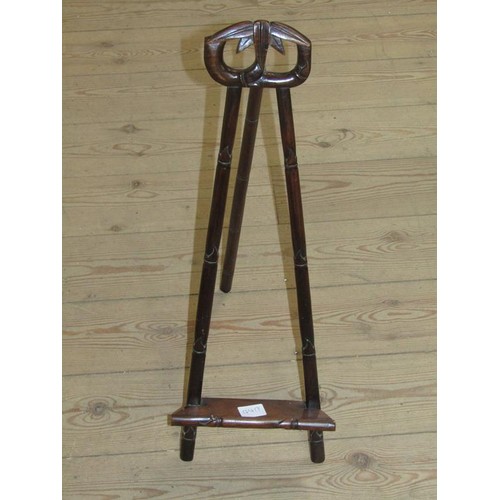 1264A - ORIENTAL CARVED WOODEN EASEL STAND, 60CM H