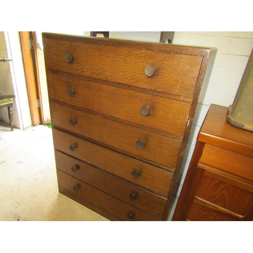 1 - 1930'S OAK SIX DRAWER CHEST; BOOKCASE