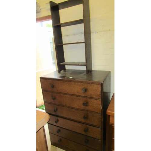 1 - 1930'S OAK SIX DRAWER CHEST; BOOKCASE