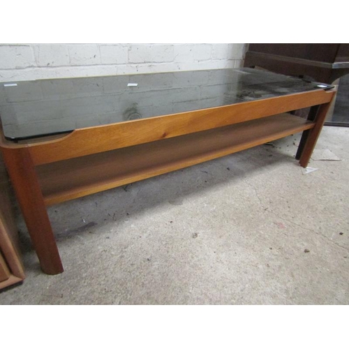 6 - TEAK AND GLASS COFFEE TABLE