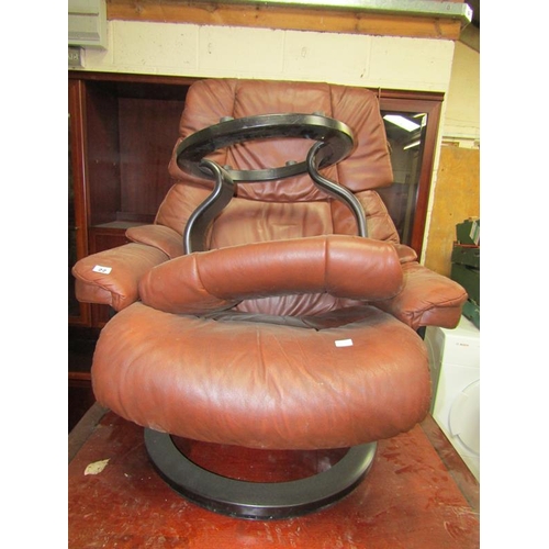 22 - LEATHER ARMCHAIR & STOOL