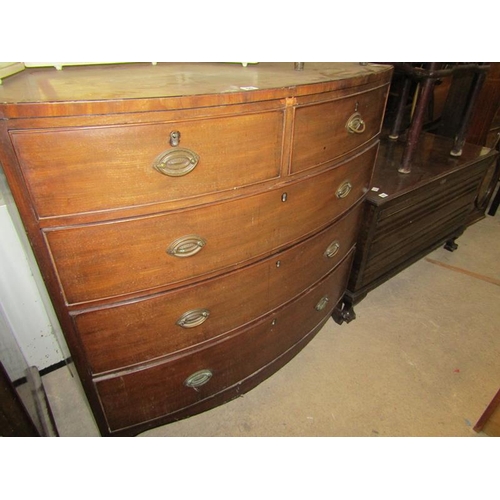 50 - GEORGIAN MAHOGANY BOW FRONTED CHEST, 106CM W, 110CM H