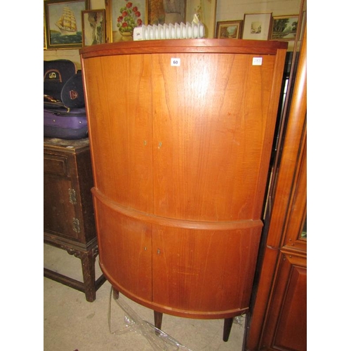 60 - 1970s CURVED TEAK CORNER CUPBOARD - 84cms W x 135cms H