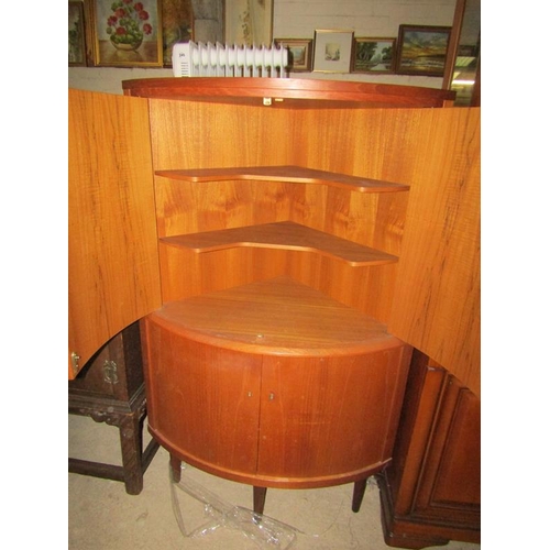 60 - 1970s CURVED TEAK CORNER CUPBOARD - 84cms W x 135cms H