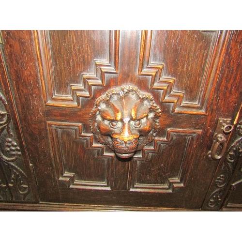 107 - VERY LARGE 1930s CARVED OAK SIDEBOARD - 185cms L x 200cms H