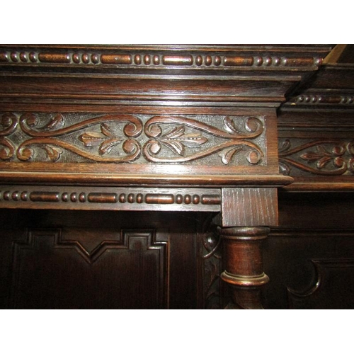 107 - VERY LARGE 1930s CARVED OAK SIDEBOARD - 185cms L x 200cms H