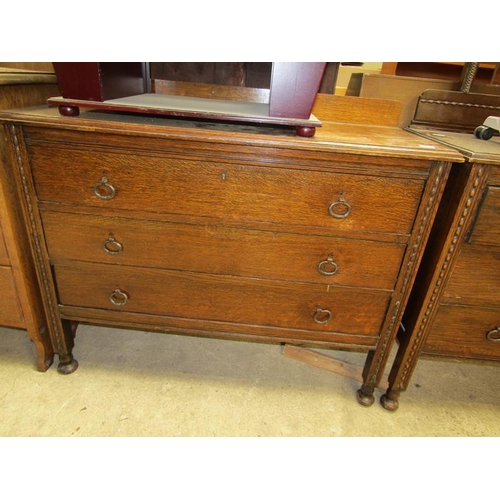 130 - 1930s OAK THREE DRAWER CHEST 105cms L x 80cms H