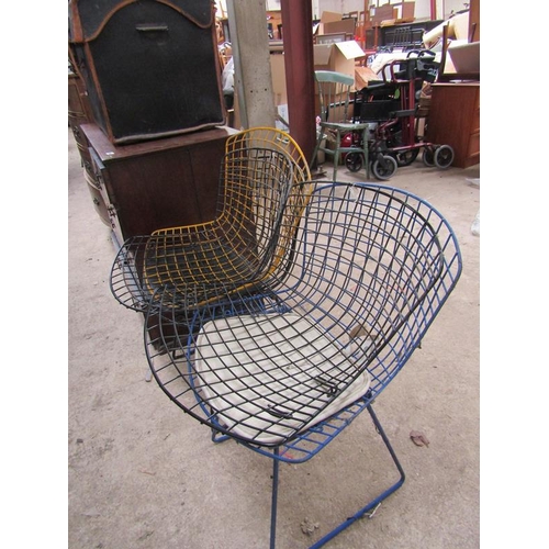 162 - TWO METAL CHAIRS; THREE CHAIR FRAMES (NO LEGS)