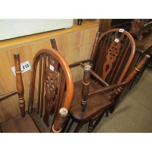 421 - FOUR OLD CHARM OAK DINING CHAIRS