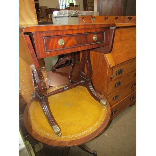 416 - REPRO DROPLEAF TABLE; LEATHER TOP TABLE