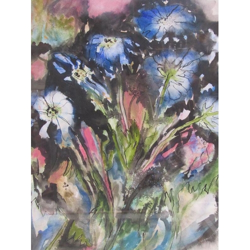 1000 - OLIVE VAN - SERIES OF FOUR CONTEMPORARY WATERCOLOURS WITH PASTEL HIGHLIGHTS SCABIOUS 70 x 50cms