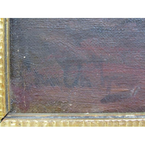 1004 - 19c - MOTHER AND CHILD AT A TABLE WITH BABY IN CRIB, SIGNED INDISTINCTLY .  OIL ON CANVAS FRAMED 30 ... 